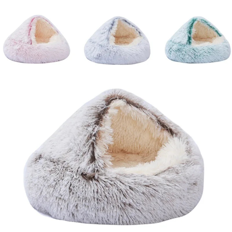 Plush Pet Cat Bed round Cat Cushion Cat House 2 in 1 Warm Cat Basket Pet Sleep Bag Cat Nest Kennel for Small Dog Cat Dog Bed