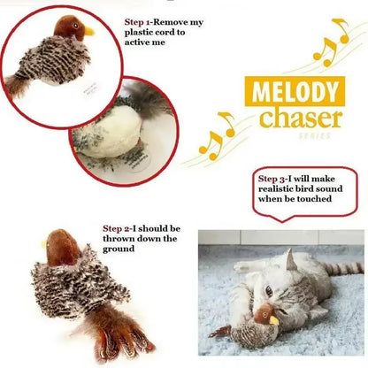 Interactive Cat Toys Electric Squeaky Simulation Bird Plush Cats Pets Teasing Toys with Feather Catnip Kitten Chirping Bird Toys