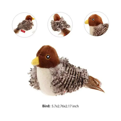 Interactive Cat Toys Electric Squeaky Simulation Bird Plush Cats Pets Teasing Toys with Feather Catnip Kitten Chirping Bird Toys