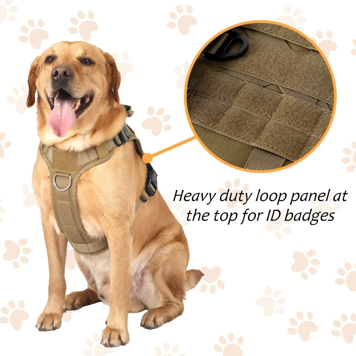 Tactical Dog Harness with Buckle, Dog Walking Training Vest with Handle,No Pulling Front Leash Clip,Hook and Loop Panel for Dog Patch (S , Brown)