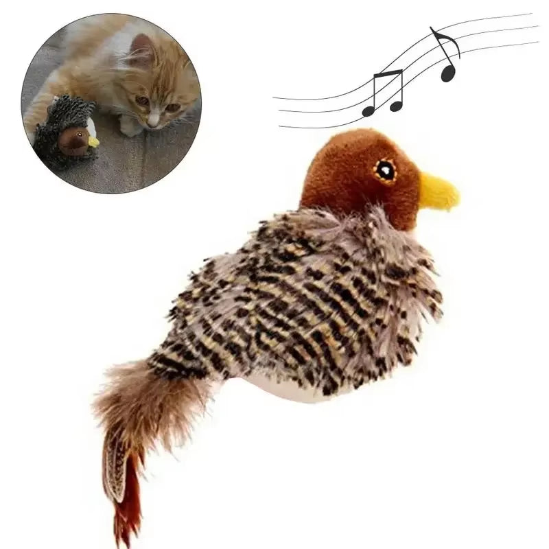 Interactive Cat Toys Electric Squeaky Simulation Bird Plush Cats Pets Teasing Toys with Feather Catnip Kitten Chirping Bird Toys