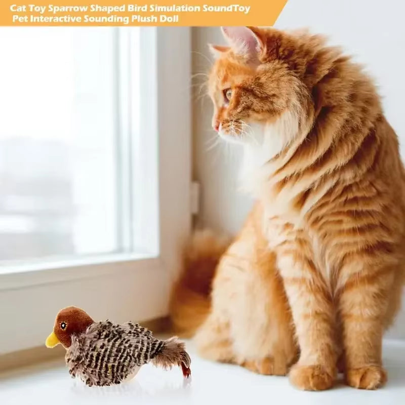 Interactive Cat Toys Electric Squeaky Simulation Bird Plush Cats Pets Teasing Toys with Feather Catnip Kitten Chirping Bird Toys