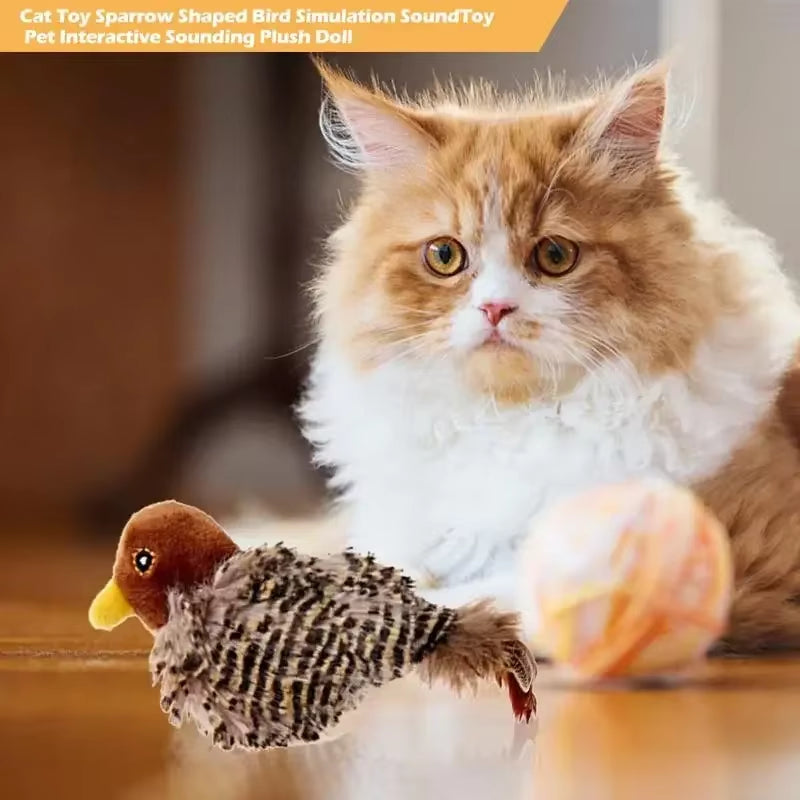 Interactive Cat Toys Electric Squeaky Simulation Bird Plush Cats Pets Teasing Toys with Feather Catnip Kitten Chirping Bird Toys