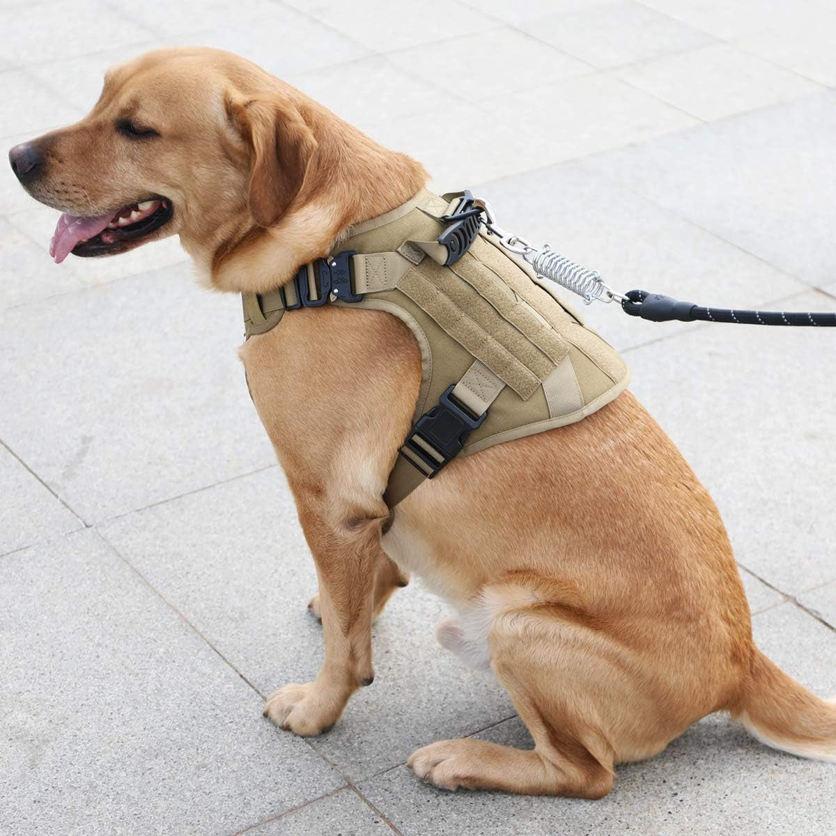 Tactical Dog Harness with Buckle, Dog Walking Training Vest with Handle,No Pulling Front Leash Clip,Hook and Loop Panel for Dog Patch (S , Brown)