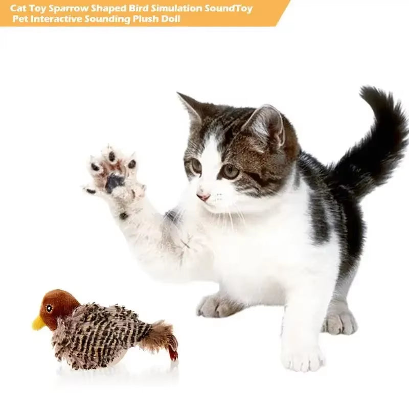 Interactive Cat Toys Electric Squeaky Simulation Bird Plush Cats Pets Teasing Toys with Feather Catnip Kitten Chirping Bird Toys